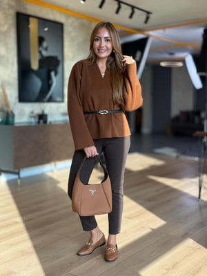 Kemerli Kaşe Tarçın Ceket