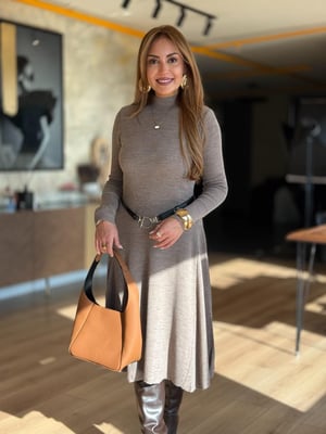 Kemerli Vizon Midi Boy Triko Elbise