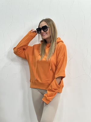Kesik Kol Detay Orange Kapüşonlu Sweatshirt