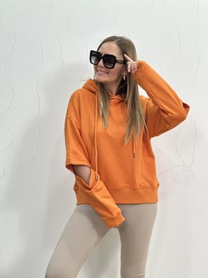 Kesik Kol Detay Orange Kapüşonlu Sweatshirt