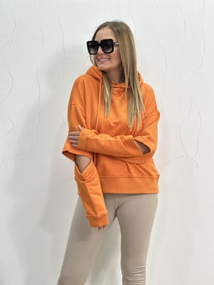 Kesik Kol Detay Orange Kapüşonlu Sweatshirt