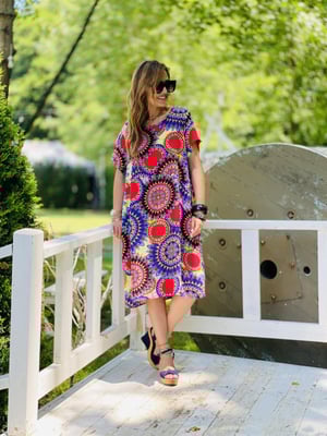 Kırmızı Etnik Desen Oversize Elbise