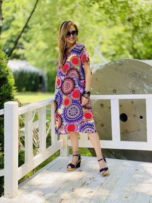 Kırmızı Etnik Desen Oversize Elbise