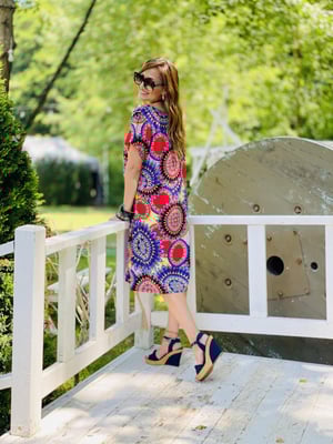 Kırmızı Etnik Desen Oversize Elbise