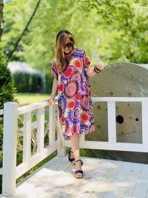 Kırmızı Etnik Desen Oversize Elbise