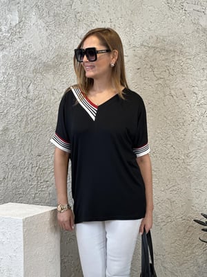 Kırmızı Ribana Detay Siyah Bluz