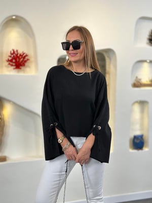 Kol Detaylı Siyah Oversize Triko 