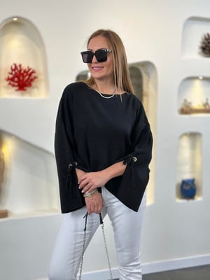 Kol Detaylı Siyah Oversize Triko 