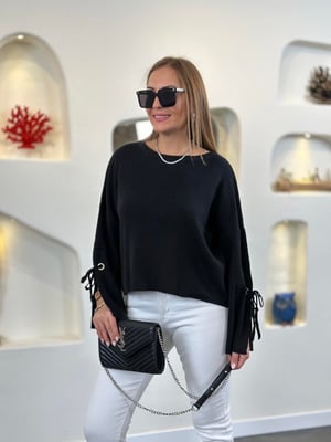 Kol Detaylı Siyah Oversize Triko 