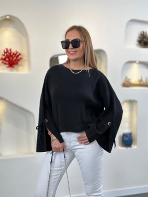 Kol Detaylı Siyah Oversize Triko 