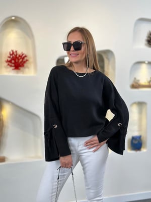 Kol Detaylı Siyah Oversize Triko 