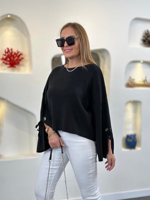 Kol Detaylı Siyah Oversize Triko 