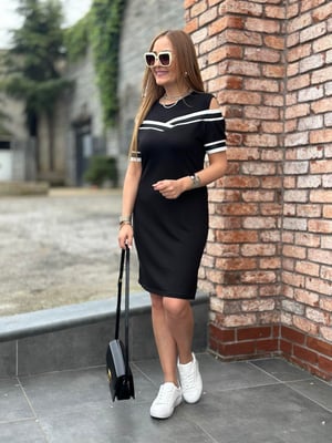 Kol Şeritli Omuz Dekolteli Siyah Elbise