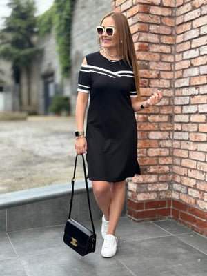 Kol Şeritli Omuz Dekolteli Siyah Elbise