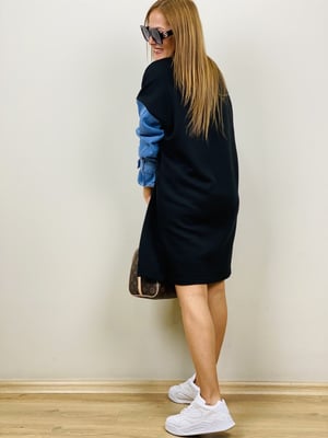 Kolları Jean Detaylı Siyah Sweat Elbise