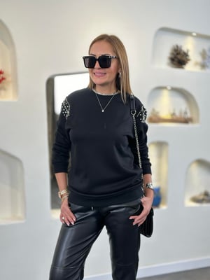 Kolu Taşlı Siyah Sweatshirt