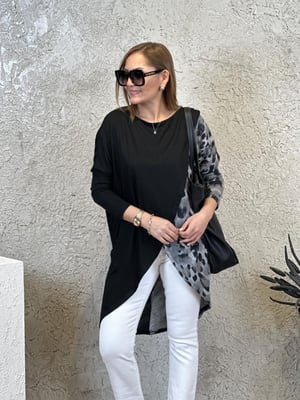 Kruvaze Siyah Leopar Desen Tunik Bluz