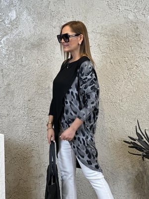 Kruvaze Siyah Leopar Desen Tunik Bluz