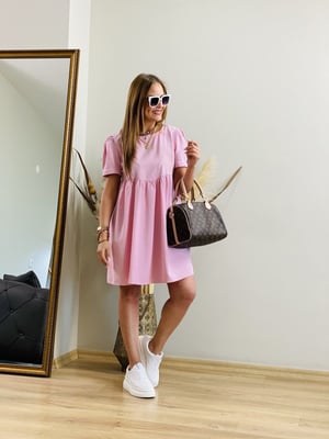 Kurdela Yaka Toz Pembe Elbise