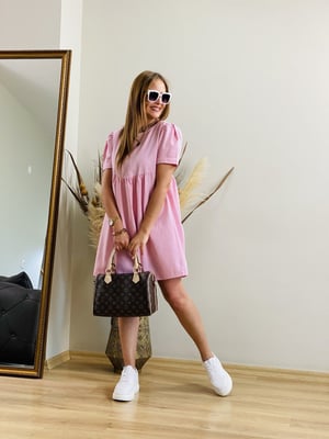 Kurdela Yaka Toz Pembe Elbise