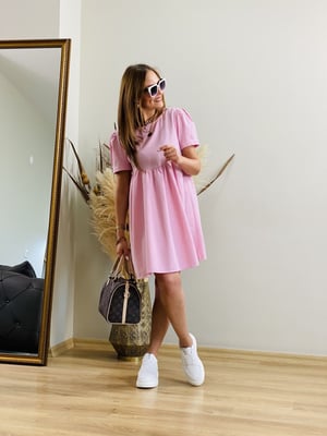 Kurdela Yaka Toz Pembe Elbise