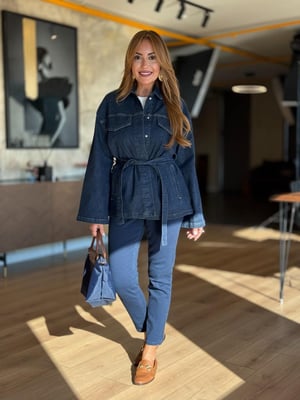 Kuşaklı Lacivert Denim Ceket