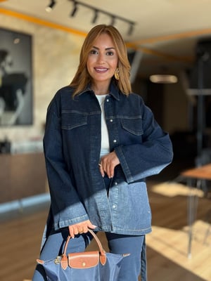 Kuşaklı Lacivert Denim Ceket