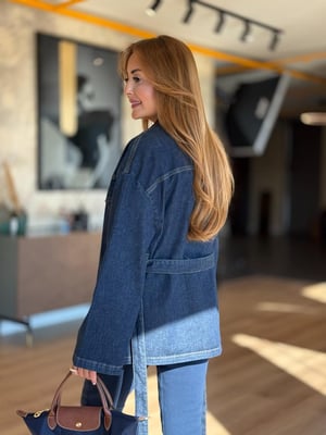 Kuşaklı Lacivert Denim Ceket