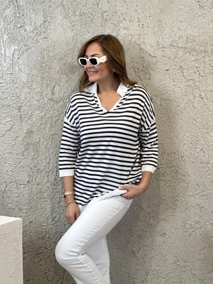 Lacivert Beyaz Polo Yaka Oversize Triko