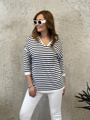 Lacivert Beyaz Polo Yaka Oversize Triko