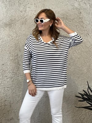 Lacivert Beyaz Polo Yaka Oversize Triko