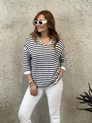 Lacivert Beyaz Polo Yaka Oversize Triko