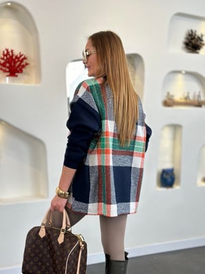 Lacivert Ekoseli Oversize Sweatshirt