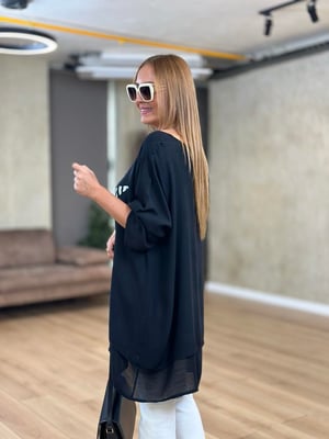 Lame Yıldız Baskılı Asimetrik Siyah Pamuk Bluz