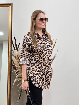Leopar Arka Zincir Detay Gömlek