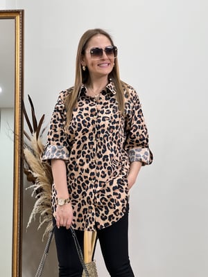Leopar Arka Zincir Detay Gömlek
