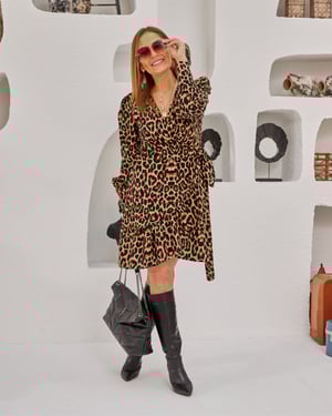 Leopar Desen Kruvaze Elbise