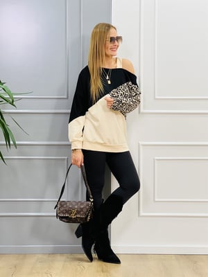 Leopar Desenli Kol Detaylı Sweat
