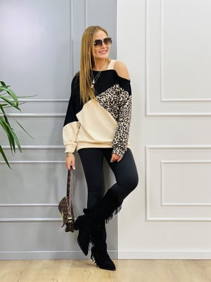 Leopar Desenli Kol Detaylı Sweat
