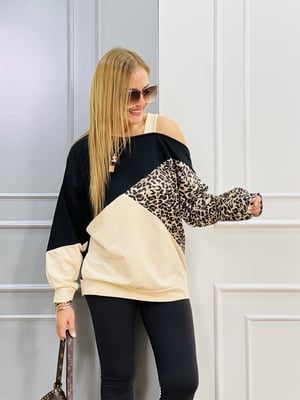 Leopar Desenli Kol Detaylı Sweat