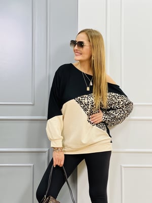 Leopar Desenli Kol Detaylı Sweat