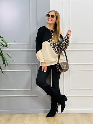 Leopar Desenli Kol Detaylı Sweat