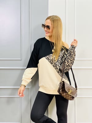 Leopar Desenli Kol Detaylı Sweat