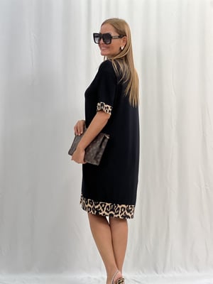 Leopar Detaylı Siyah Salaş Elbise