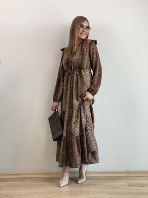 Leopar Detaylı Uzun Elbise
