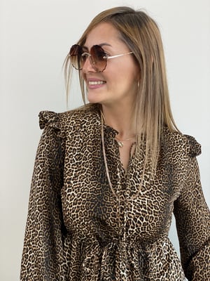 Leopar Detaylı Uzun Elbise
