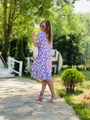 Lila Desenli Oversize Elbise