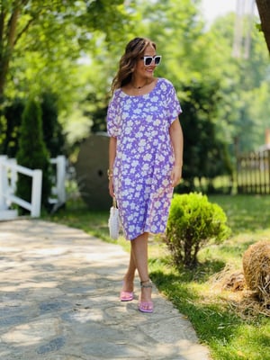 Lila Desenli Oversize Elbise
