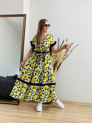 Limon Desen Uzun Elbise