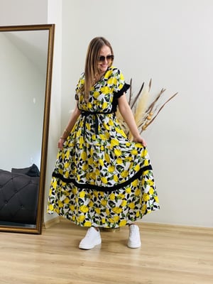 Limon Desen Uzun Elbise